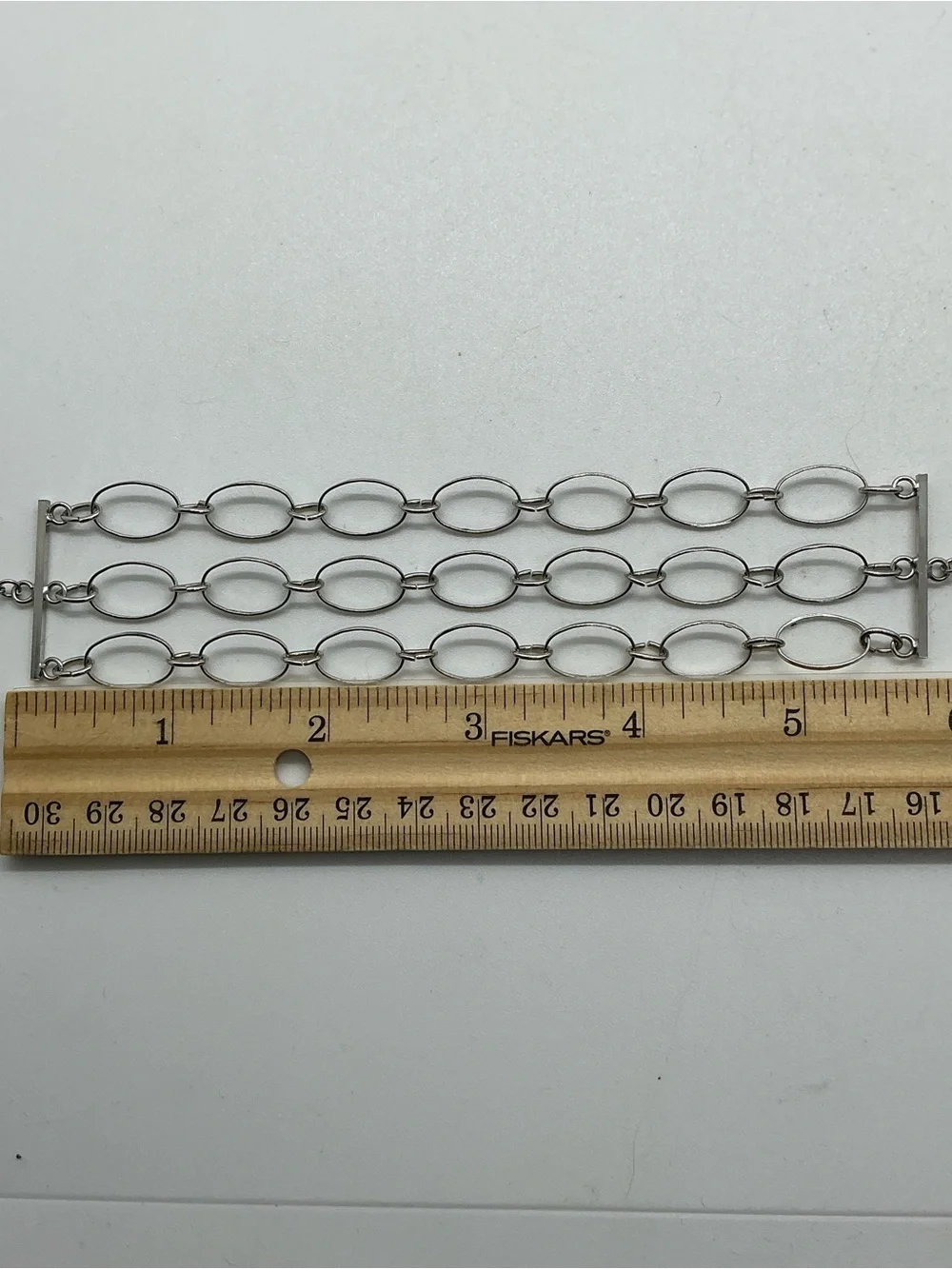 Silver Tone Metal Oval Link Chain 3 Strand Bracelet Lobster Clasp